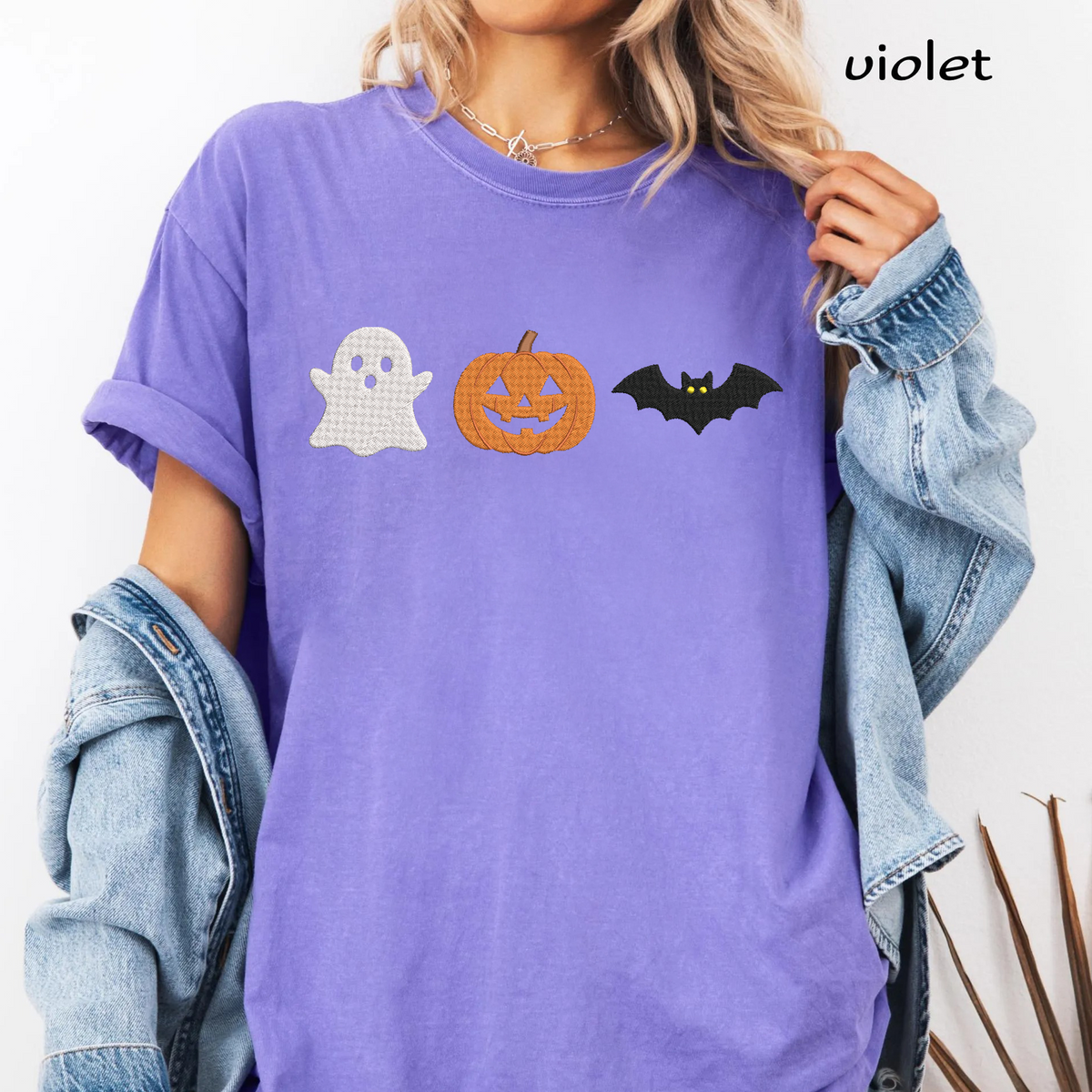 Ghost Pumpkin Bat Trio Machine Embroidery Design - Minimalist Halloween Line Digital File (4in, 5in, 7in, 9in) - EMB, DST, JEF, EXP, PES, VP3, HUS, XXX