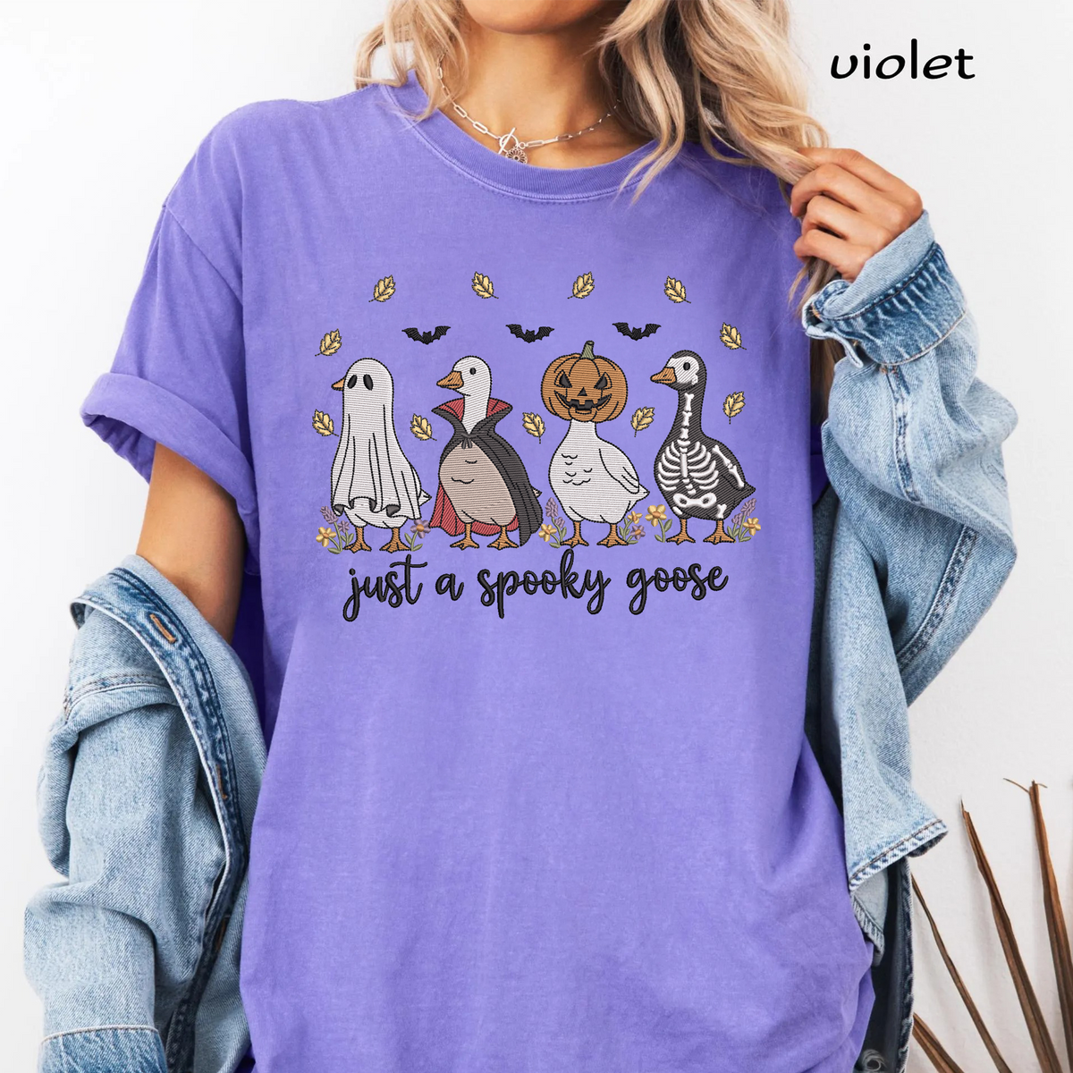 Just A Spooky Goose Machine Embroidery Design - Floral Halloween Geese Costume Digital File (4in, 5in, 7in, 9in) - EMB, DST, JEF, EXP, PES, VP3, HUS, XXX