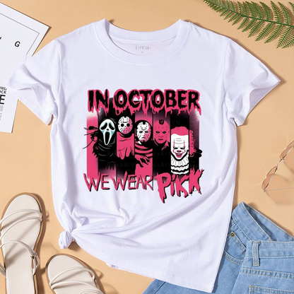 Pink Halloween PNG Bundle - In October We Wear Pink & Horror Movies Sublimation Designs 300 DPI