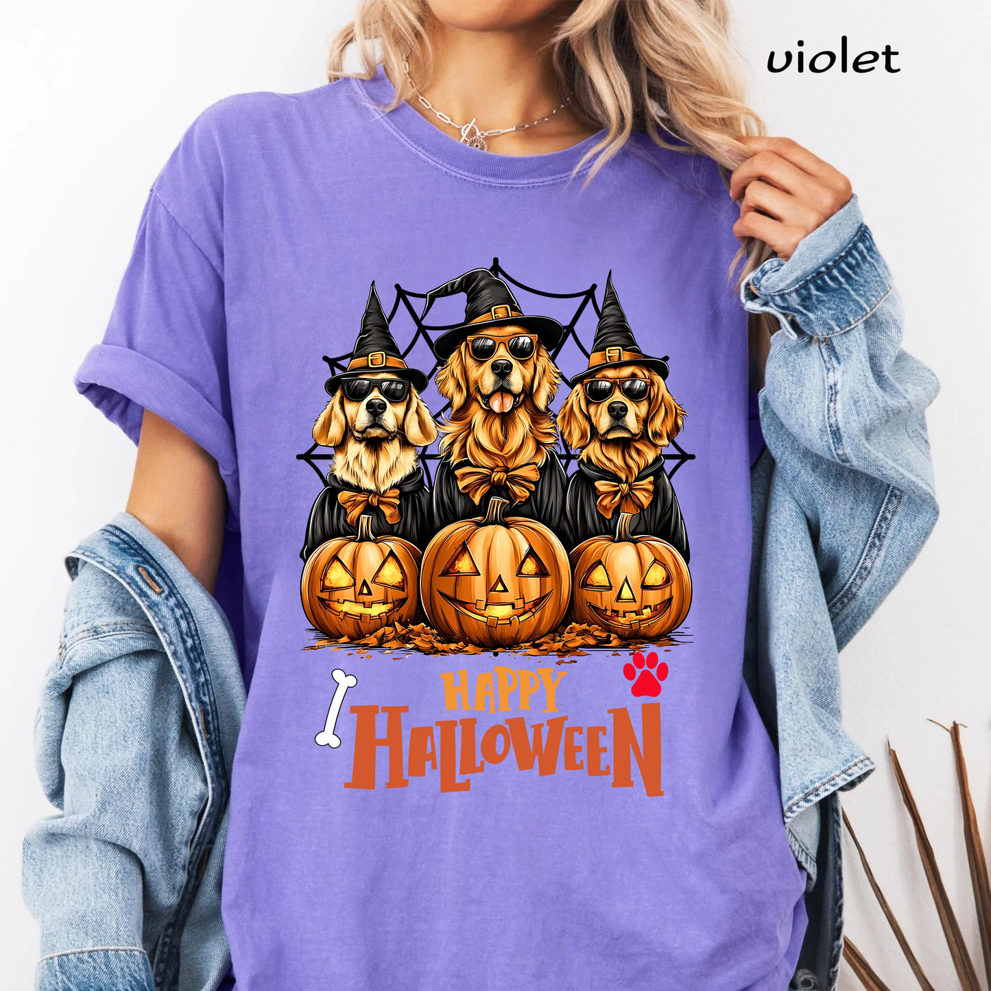 Golden Retriever Halloween PNG Sublimation Design - Cool Dog Mom Witch Sunglasses Pumpkin Paw Digital File (4500x5000px, 300 DPI Transparent PNG)