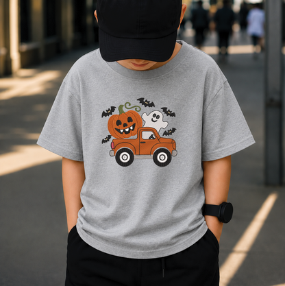 Halloween Pumpkin Truck Embroidery Design, Vintage Pickup with Ghost & Jack O Lantern Machine Embroidery File, PES DST EXP JEF VP3 HUS XXX
