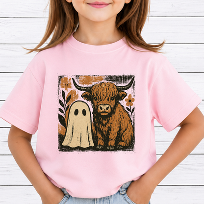 Spooky Highland Cow PNG Sublimation Design - Vintage Western Ghost Farmhouse Halloween Digital File (4500x5000px, 300 DPI Transparent PNG)