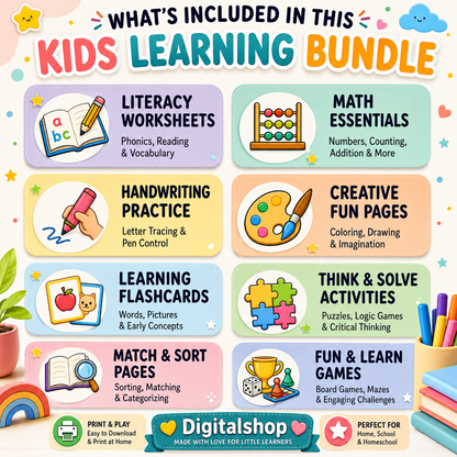 500,000+ Kids Educational Worksheets PDF Bundle - Alphabet, Math & Shapes - MRR & PLR Included