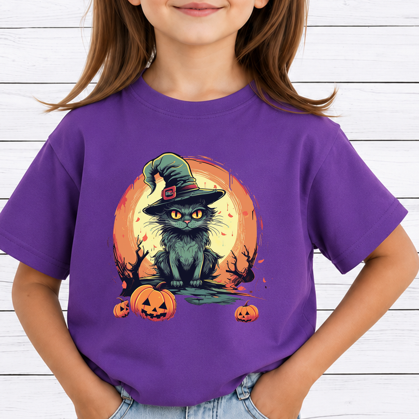 Vintage Witch Black Cat PNG Sublimation Design - Spooky Cat Mom Full Moon Pumpkin Halloween Digital File (4500x5000px, 300 DPI Transparent PNG)