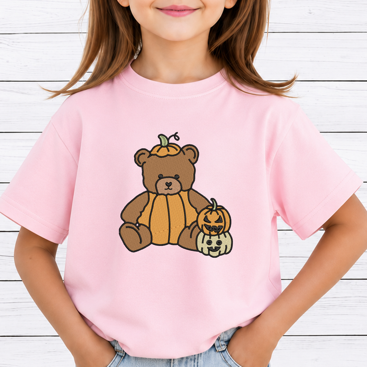 Pumpkin Teddy Bear Machine Embroidery Design - Stacked Pumpkins Halloween Digital File (4in, 5in, 7in, 9in) - EMB, DST, JEF, EXP, PES, VP3, HUS, XXX
