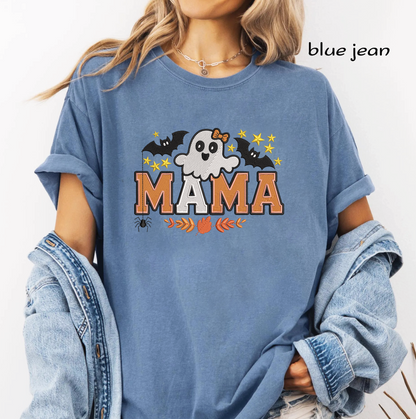 Halloween Mama Ghost Embroidery Design, Cute Mama Machine Embroidery File, Ghost with Bow, Bats & Fall Leaves, PES DST EXP JEF VP3 HUS XXX