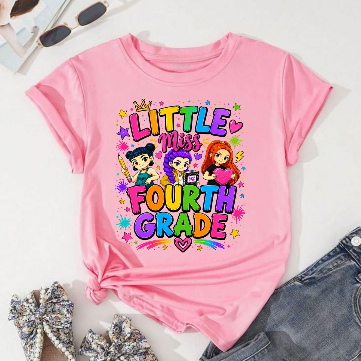 Fourth Grade Girl PNG | Cute Back to School Shirt Design | Colorful Student Sublimation Graphic | Instant Digital Download