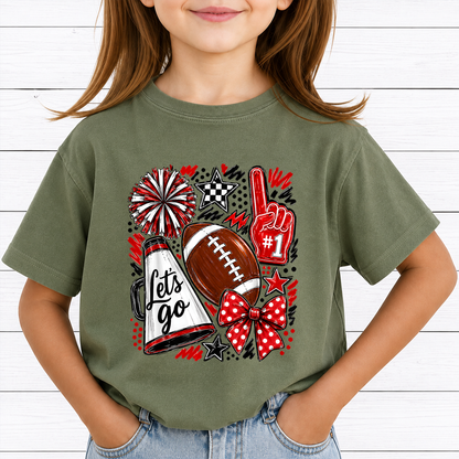Football Game Day PNG Sublimation Design - 2 Pack Red Green Cheer Megaphone Pom Poms Bow Digital File (4500x5000px, 300 DPI Transparent PNG)