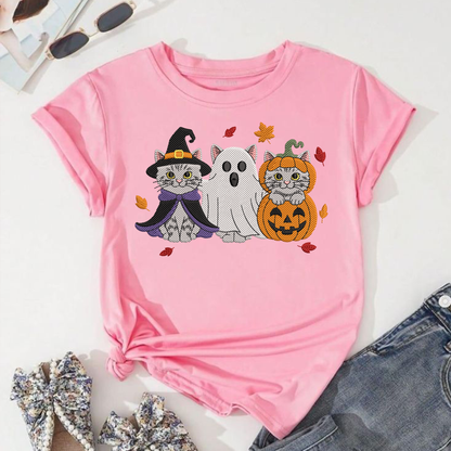 Halloween Cats Trio Machine Embroidery Design - Witch Ghost Pumpkin Kitten Digital File (4in, 5in, 7in, 9in) - EMB, DST, JEF, EXP, PES, VP3, HUS, XXX