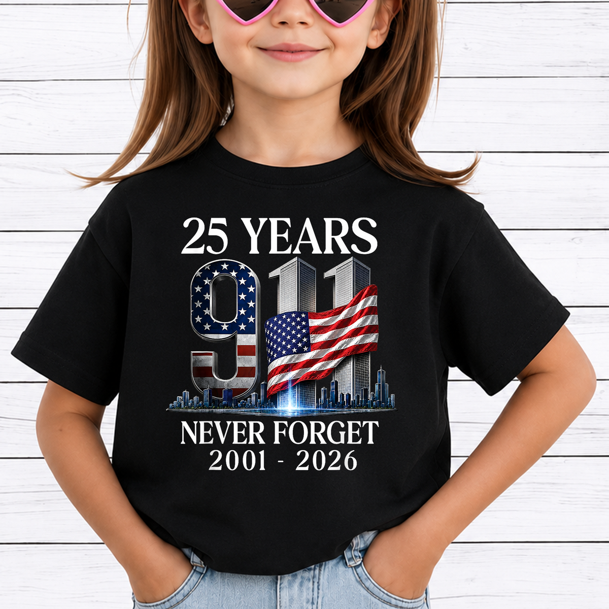 25 Years 911 Never Forget PNG Sublimation Design - 2001-2026 Twin Towers Patriot Day Metallic Digital File (4500x5000px, 300 DPI Transparent PNG)