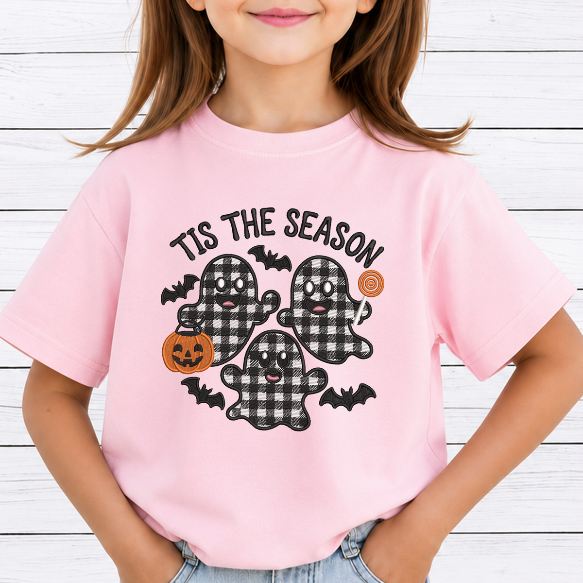 Tis The Season Plaid Ghost Machine Embroidery Design - Buffalo Plaid Halloween Digital File (4in, 5in, 7in, 9in) - EMB, DST, JEF, EXP, PES, VP3, HUS, XXX