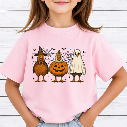 Halloween Chickens Trio PNG Sublimation Design - Spooky Chicken Mom Witch Ghost Pumpkin Digital File (4500x5000px, 300 DPI Transparent PNG)
