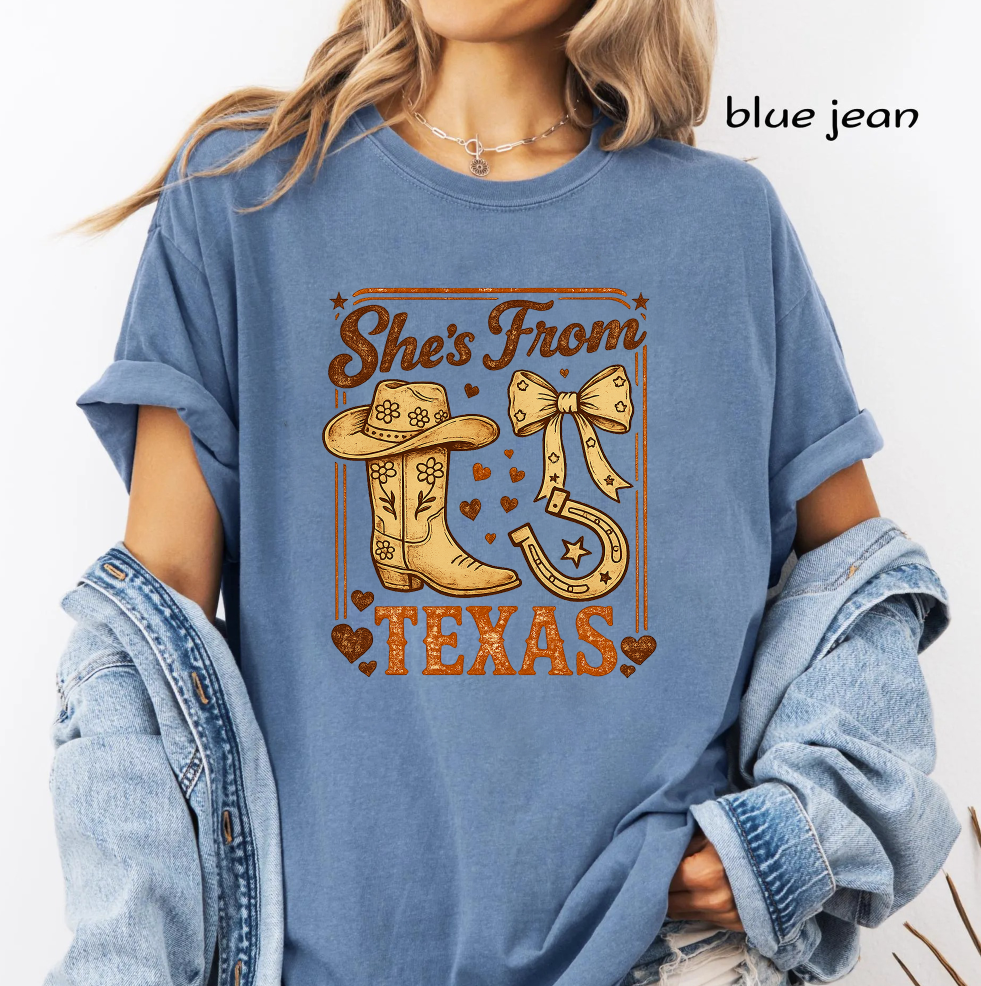 She's From Texas PNG, Western Cowgirl Boots, Lucky Horseshoe, Rustic Country Girl, Rodeo Shirt Sublimation, Digital Download