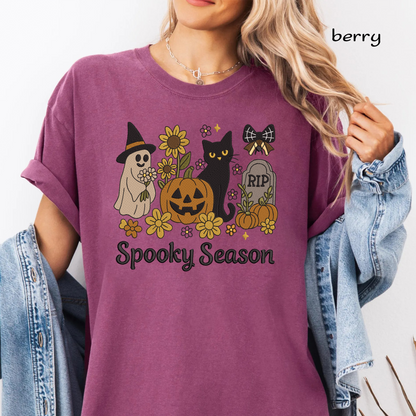 Spooky Season Machine Embroidery Design - Vintage Ghost Black Cat Sunflower Digital File (4in, 5in, 7in, 9in) - EMB, DST, JEF, EXP, PES, VP3, HUS, XXX
