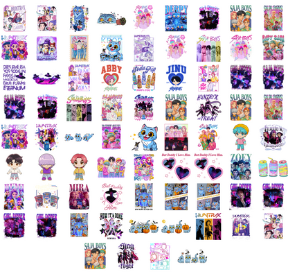 Kpop Demon Hunters PNG Mega Bundle - Saja Boys & Huntrix Chibi Sublimation Designs 300 DPI
