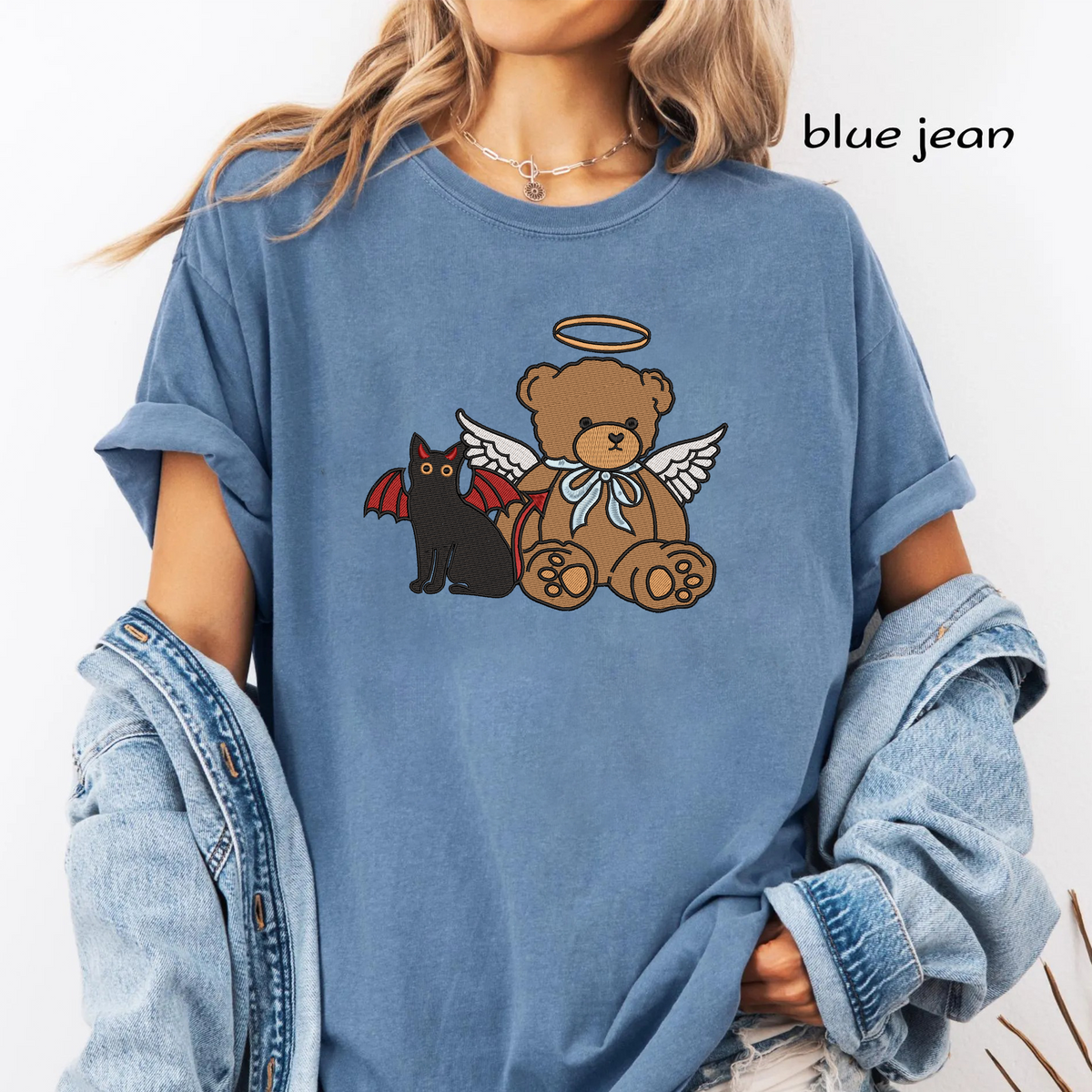 Angel Bear and Devil Cat Machine Embroidery Design - Cute Good vs Evil Halloween Digital File (4in, 5in, 7in, 9in) - EMB, DST, JEF, EXP, PES, VP3, HUS, XXX