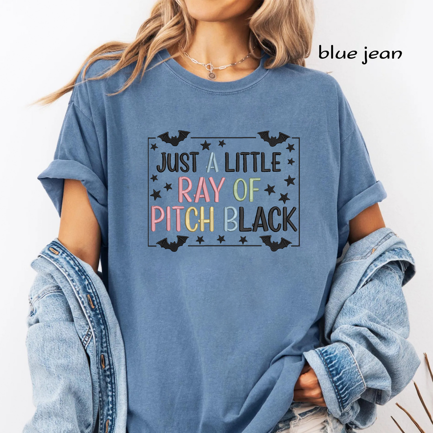 Just A Little Ray Of Pitch Black Machine Embroidery Design - Funny Pastel Goth Halloween Quote Digital File (4in, 5in, 7in, 9in) - EMB, DST, JEF, EXP, PES, VP3, HUS, XXX