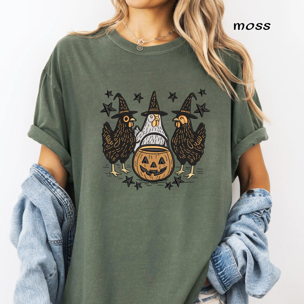 Halloween Chicken Embroidery Design, Witch Hen Trio with Jack O Lantern, Farmhouse Halloween Machine Embroidery File, PES DST EXP JEF VP3 HUS XXX, Instant Download