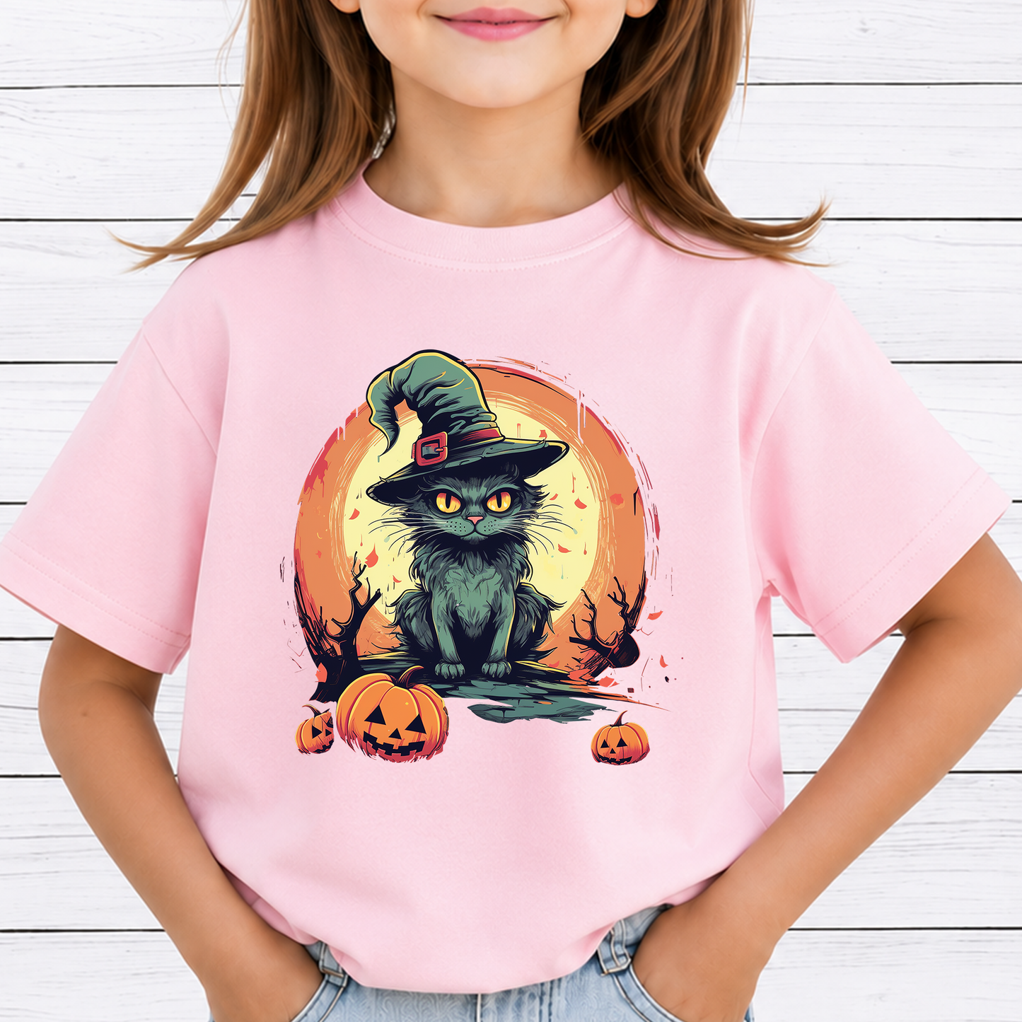 Vintage Witch Black Cat PNG Sublimation Design - Spooky Cat Mom Full Moon Pumpkin Halloween Digital File (4500x5000px, 300 DPI Transparent PNG)