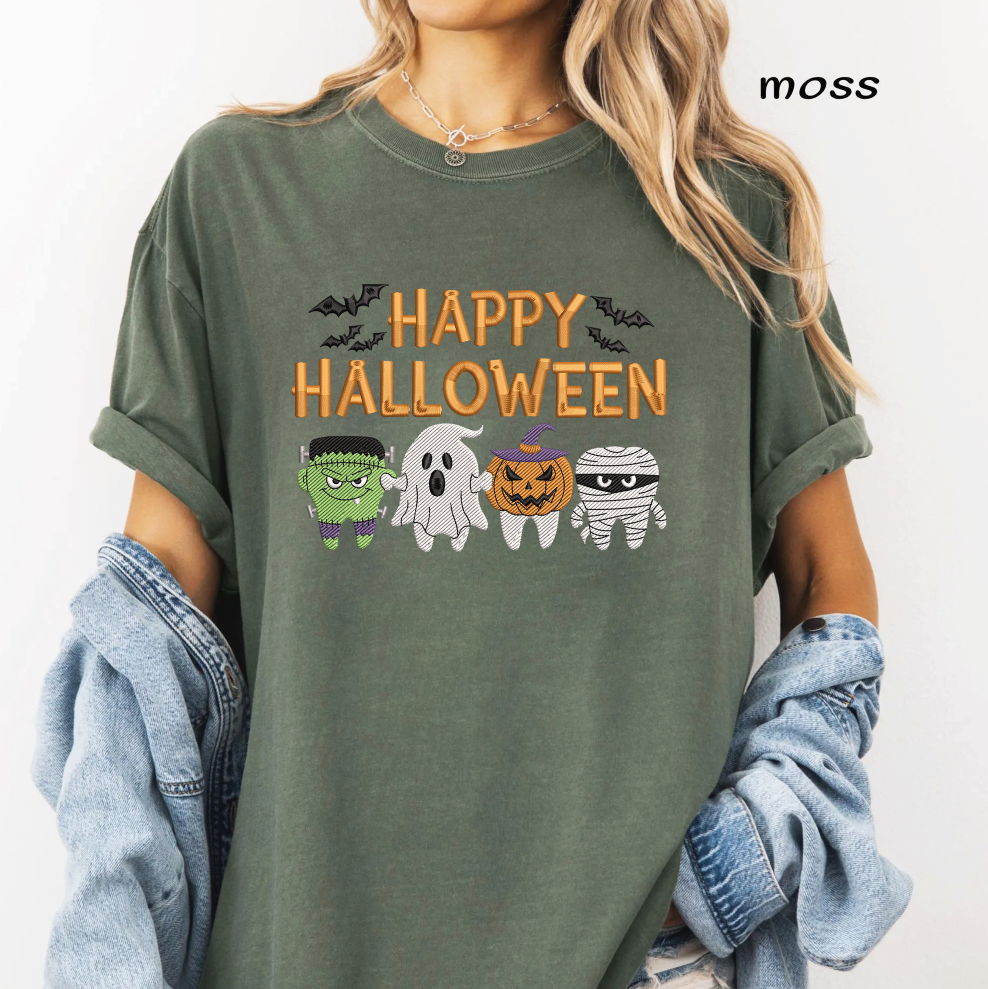 Happy Halloween Monsters Embroidery Design, Cute Frankenstein Ghost Pumpkin & Mummy Machine Embroidery File, PES DST EXP JEF VP3 HUS XXX