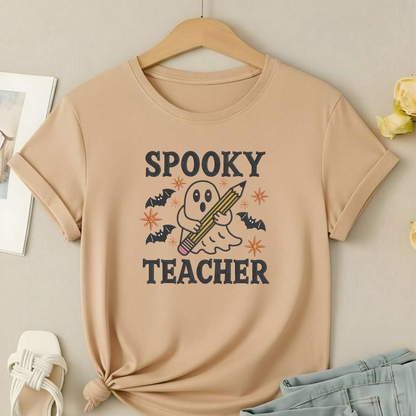Spooky Teacher Ghost Machine Embroidery Design - Halloween Teacher Pencil Digital File (4in, 5in, 7in, 9in) - EMB, DST, JEF, EXP, PES, VP3, HUS, XXX