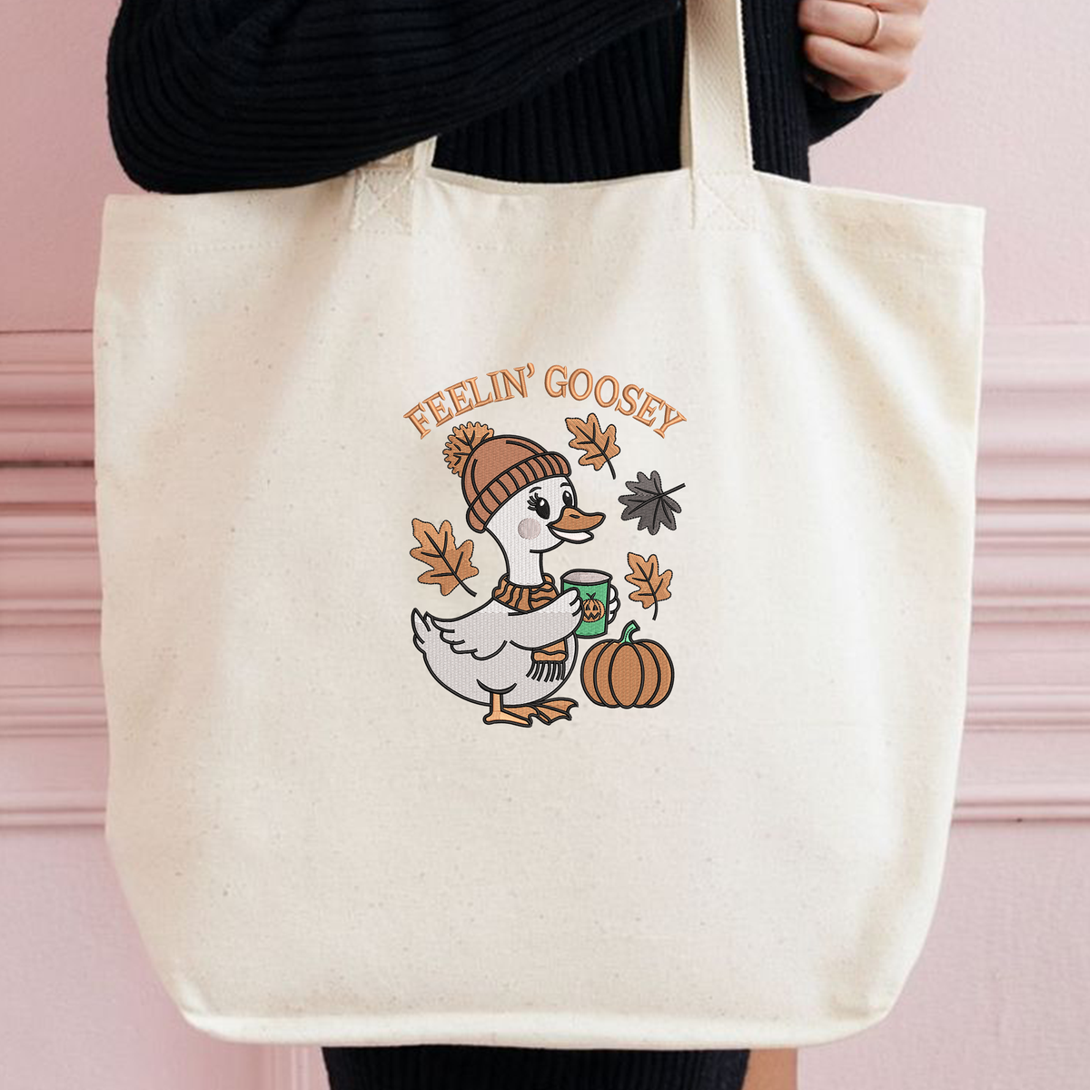 Feelin' Goosey Machine Embroidery Design - Cute Fall Goose Coffee Pumpkin Digital File (4in, 5in, 7in, 9in) - EMB, DST, JEF, EXP, PES, VP3, HUS, XXX