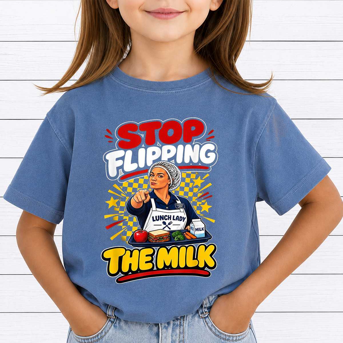 Stop Flipping The Milk PNG Sublimation Design - Funny Lunch Lady School Cafeteria Worker Digital File (4500x5000px, 300 DPI Transparent PNG)