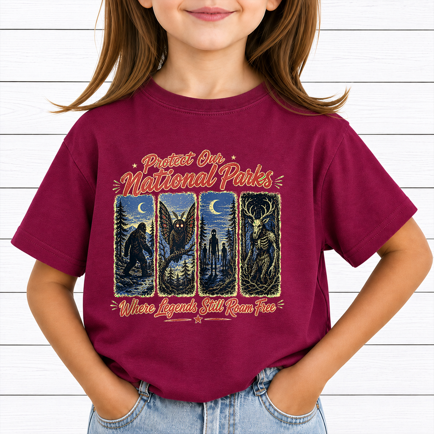 Protect Our National Parks Cryptid PNG Sublimation Design - Vintage Bigfoot Mothman Wendigo Spooky Camping Digital File (4500x5000px, 300 DPI Transparent PNG)