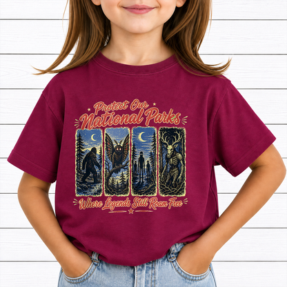 Protect Our National Parks Cryptid PNG Sublimation Design - Vintage Bigfoot Mothman Wendigo Spooky Camping Digital File (4500x5000px, 300 DPI Transparent PNG)