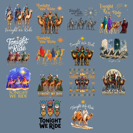 Tonight We Ride Christmas Bundle PNG, Three Wise Men Christmas Design, Christian Holiday PNG, Vintage Christmas Sublimation, Religious Xmas Graphic