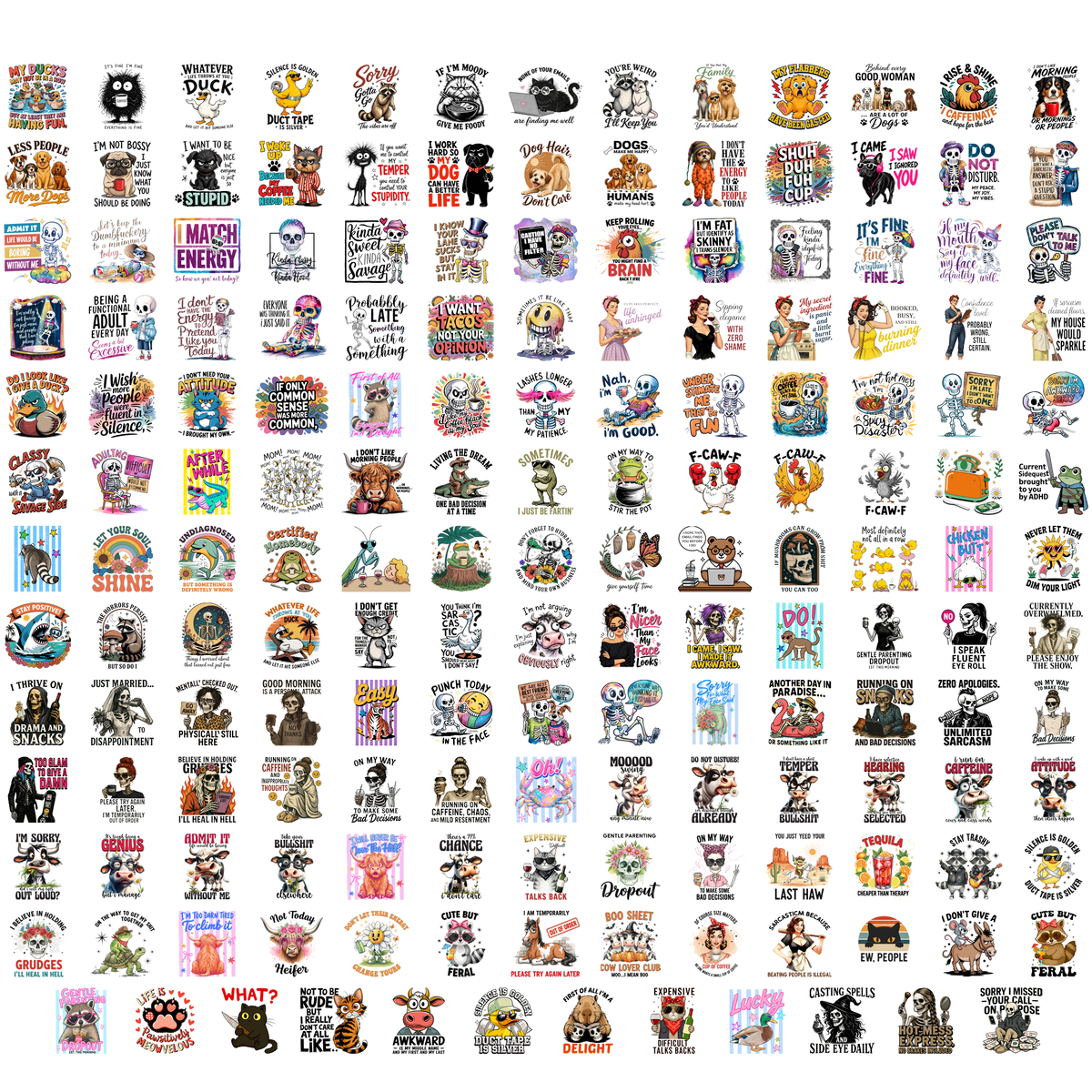 1200+ Sarcastic PNG Bundle, Funny Quotes PNG, Snarky Sublimation Designs, Raccoon Meme PNG, Retro Funny T-Shirt Design Digital Download