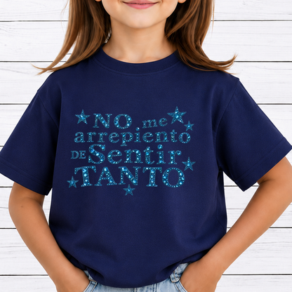 No Me Arrepiento De Sentir Tanto PNG Sublimation Design - Spanish Blue Diamond Rhinestone Glitter Quote Digital File (4500x5000px, 300 DPI Transparent PNG)