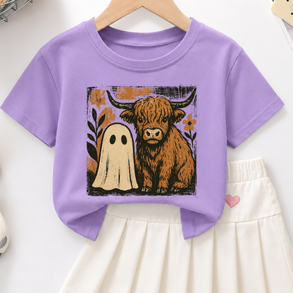 Spooky Highland Cow PNG Sublimation Design - Vintage Western Ghost Farmhouse Halloween Digital File (4500x5000px, 300 DPI Transparent PNG)