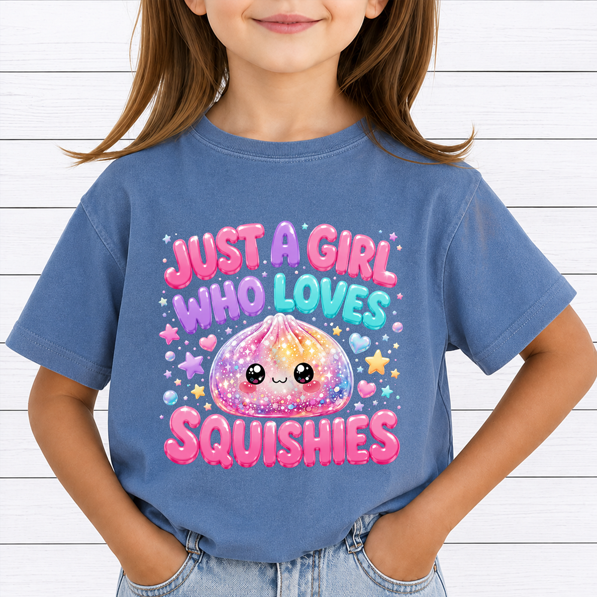 Just A Girl Who Loves Squishies PNG Bundle 35 Designs - Cute Kawaii Rainbow Dumpling Butter Toy Slime Kids Shirt Sublimation Digital File (4500x5000px, 300 DPI Transparent PNG)