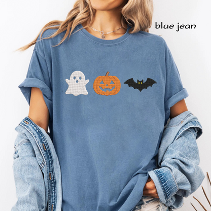 Ghost Pumpkin Bat Trio Machine Embroidery Design - Minimalist Halloween Line Digital File (4in, 5in, 7in, 9in) - EMB, DST, JEF, EXP, PES, VP3, HUS, XXX