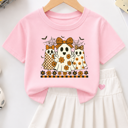 Groovy Coquette Ghosts PNG Sublimation Design - Retro Peace Sign Ghost Bow Daisy Halloween Digital File (4500x5000px, 300 DPI Transparent PNG)