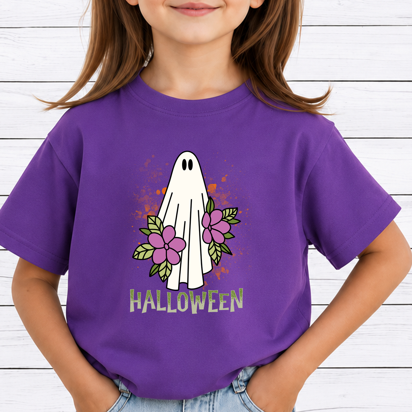 Floral Ghost PNG Sublimation Design - Cute Botanical Flower Sheet Ghost Halloween Digital File (4500x5000px, 300 DPI Transparent PNG)