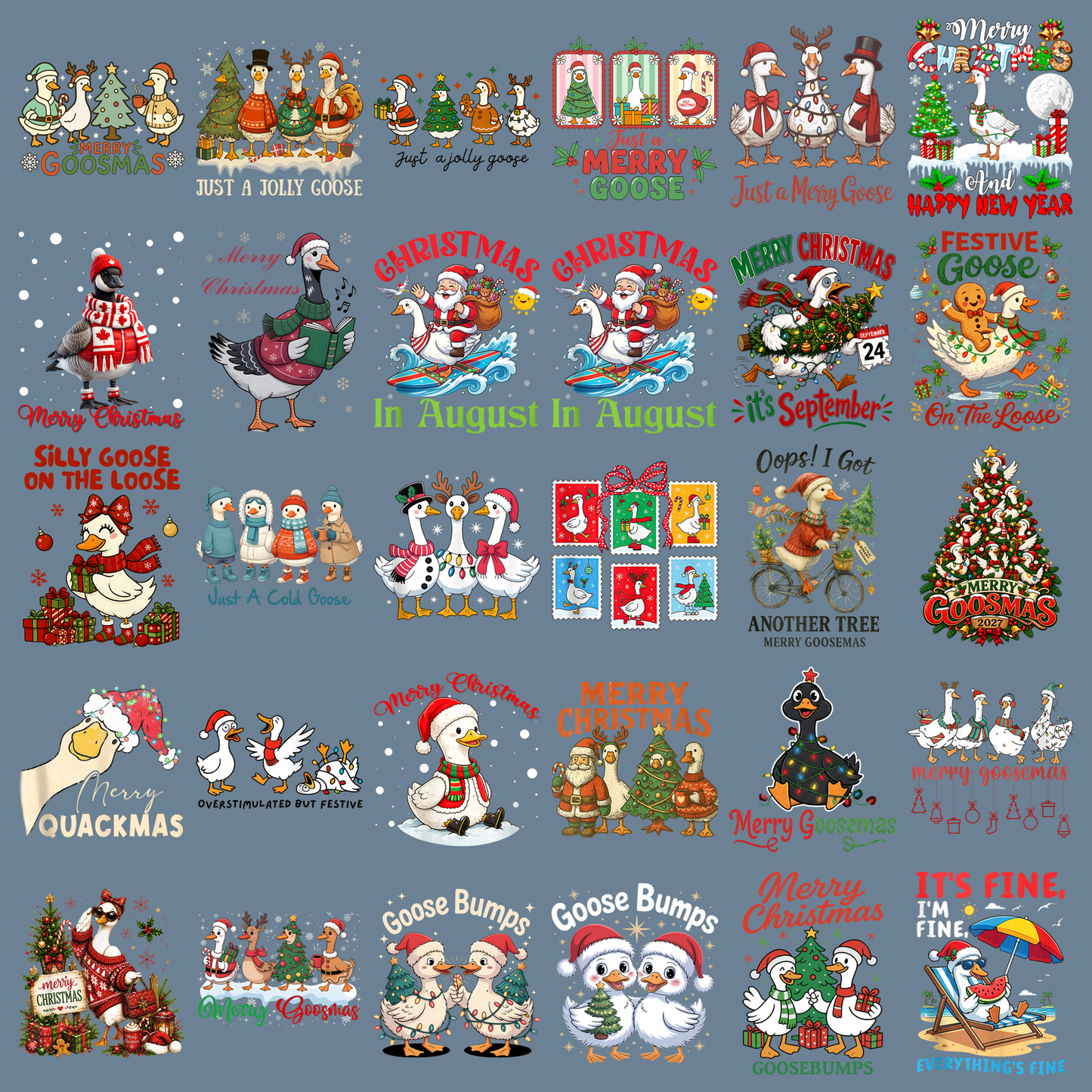 Silly Goose Christmas Bundle, Funny Holiday Goose PNG, Cute Winter Goose Clipart, Festive Christmas Sublimation Designs, Digital Download