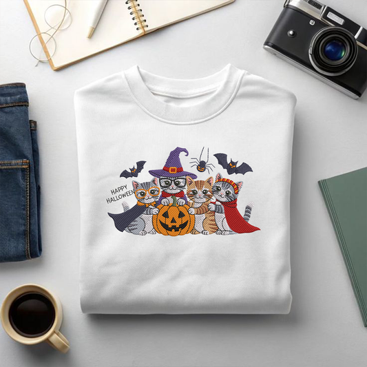 Halloween Kittens Pumpkin Machine Embroidery Design - Cute Cats Witch Spooky Digital File (4in, 5in, 7in, 9in) - EMB, DST, JEF, EXP, PES, VP3, HUS, XXX