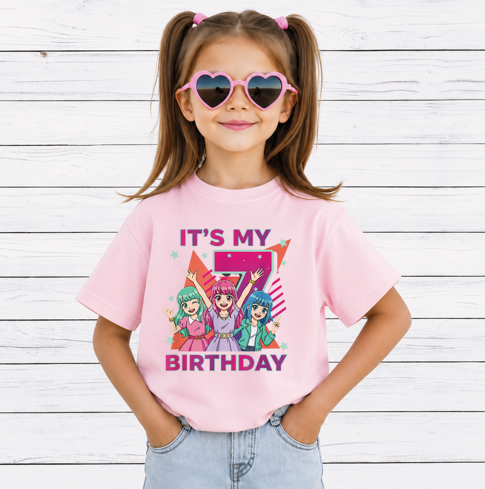It's My 7th Birthday PNG, Cute Kawaii Birthday Girl, Anime Style Kids Party Shirt Design, Printable Digital Download