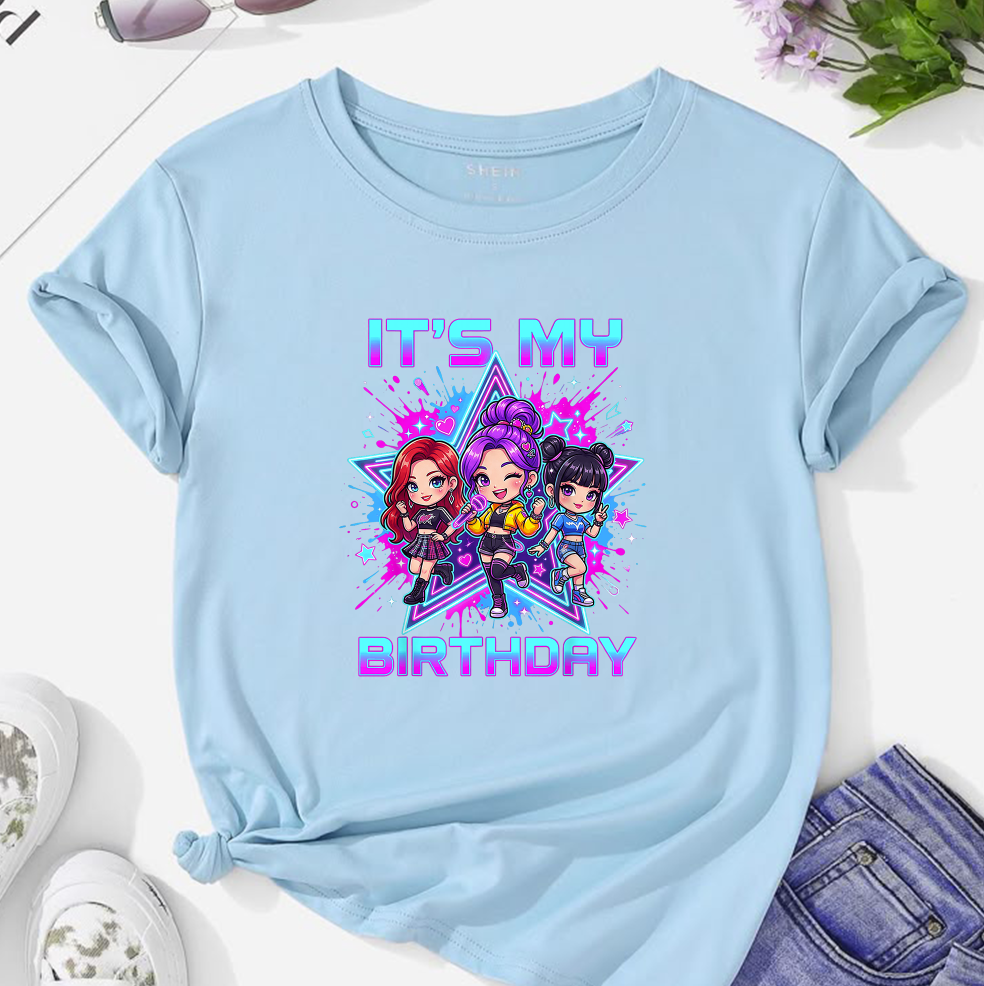It's My Birthday PNG, Cute K-Pop Chibi Girls, Birthday Party Shirt Design, Pop Star Sublimation, Printable PNG Digital Download