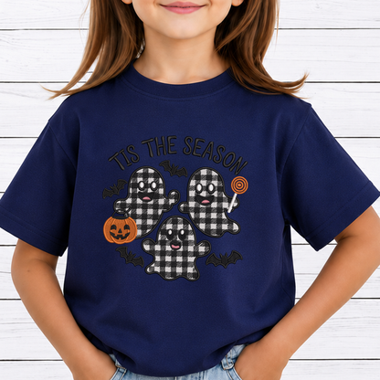 Tis The Season Plaid Ghost Machine Embroidery Design - Buffalo Plaid Halloween Digital File (4in, 5in, 7in, 9in) - EMB, DST, JEF, EXP, PES, VP3, HUS, XXX