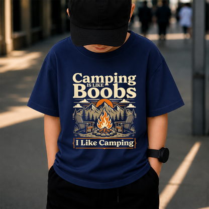 Camping Is Like Boobs PNG Sublimation Design - Funny Adult Humor Campfire Outdoor Vintage Digital File (4500x5000px, 300 DPI Transparent PNG)