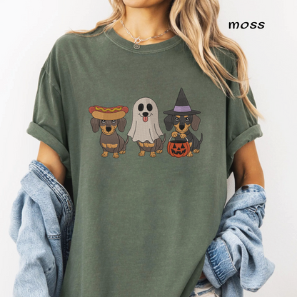 Halloween Dachshund Embroidery Design Bundle, Ghost Dog, Witch Dog & Hot Dog Doxie Machine Embroidery File, PES DST EXP JEF VP3 HUS XXX