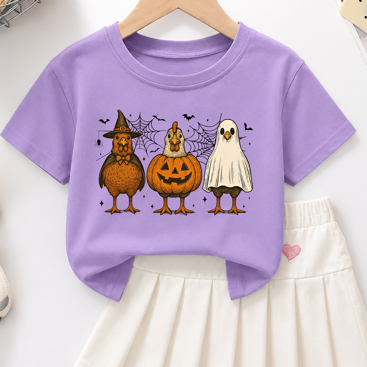 Halloween Chickens Trio PNG Sublimation Design - Spooky Chicken Mom Witch Ghost Pumpkin Digital File (4500x5000px, 300 DPI Transparent PNG)