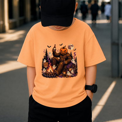 Halloween Bigfoot Pumpkin Head PNG, Sasquatch Campfire Beer PNG, Spooky Ghost Halloween Shirt Design, Vintage Horror Digital Download, 300 DPI Transparent PNG