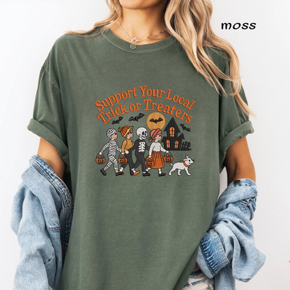 Support Your Local Trick or Treaters Embroidery Design, Halloween Kids Trick or Treat Machine Embroidery File, Cute Skeleton & Costume, PES DST EXP JEF VP3 HUS XXX