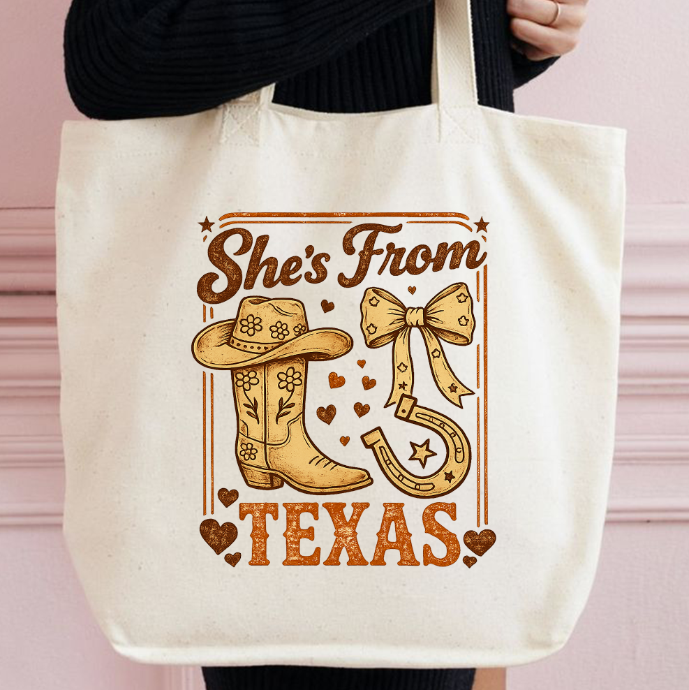 She's From Texas PNG, Western Cowgirl Boots, Lucky Horseshoe, Rustic Country Girl, Rodeo Shirt Sublimation, Digital Download