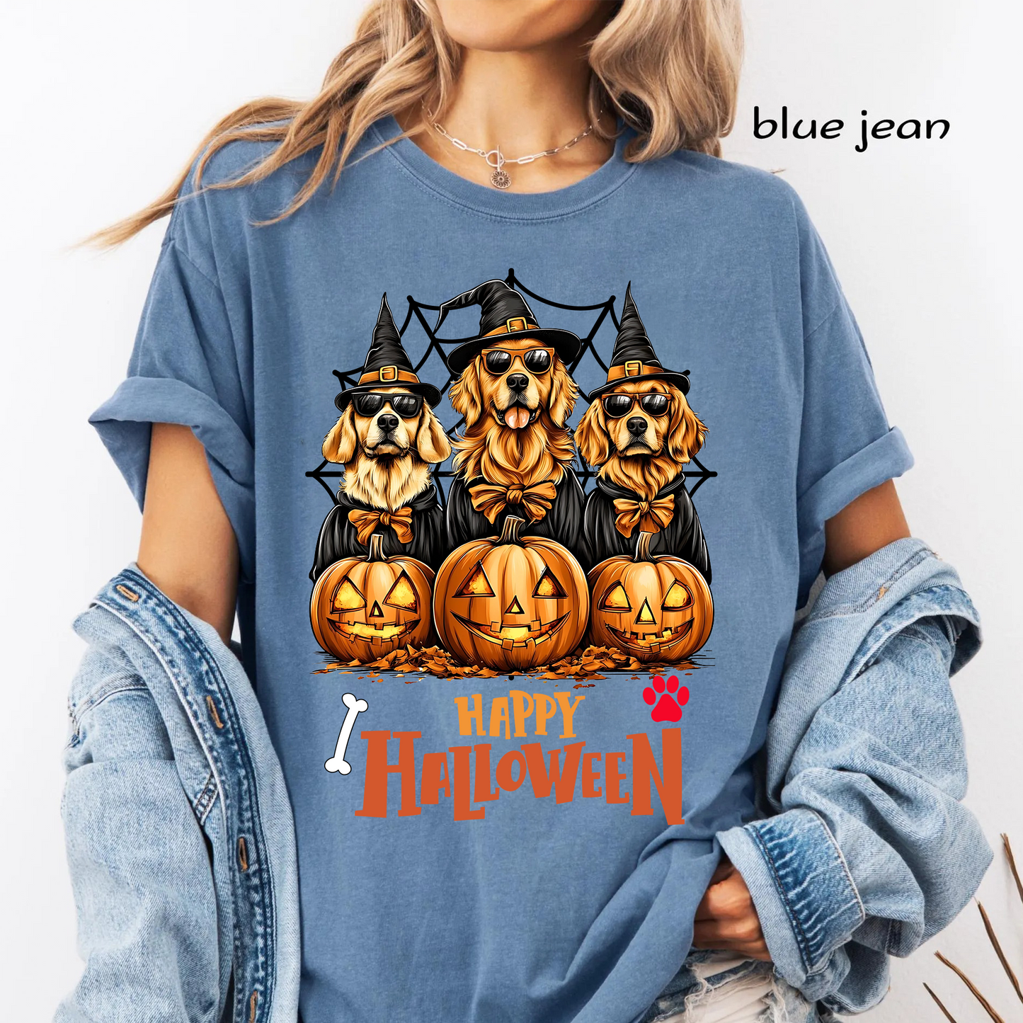 Golden Retriever Halloween PNG Sublimation Design - Cool Dog Mom Witch Sunglasses Pumpkin Paw Digital File (4500x5000px, 300 DPI Transparent PNG)