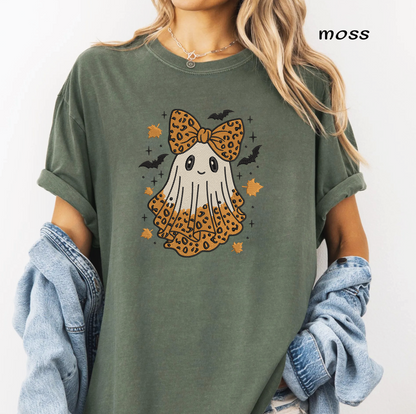 Cute Ghost with Leopard Bow Embroidery Design, Halloween Ghost Machine Embroidery File, Leopard Print Ghost, PES DST EXP JEF VP3 HUS XXX